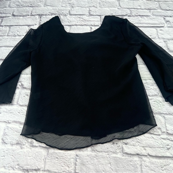 eShe Elegant Black Women's Blouse XL Chiffon Crop Bell Elbow Sleeve - Picture 8 of 8